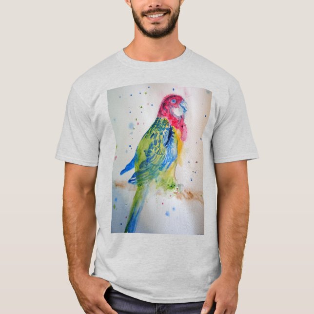 Camiseta Rosella Parrot bird Art Watercolor Mens T Shirt (Frente)