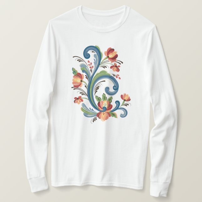 Camiseta Rosemaling in Blue and Red T Shirt (Frente do Design)