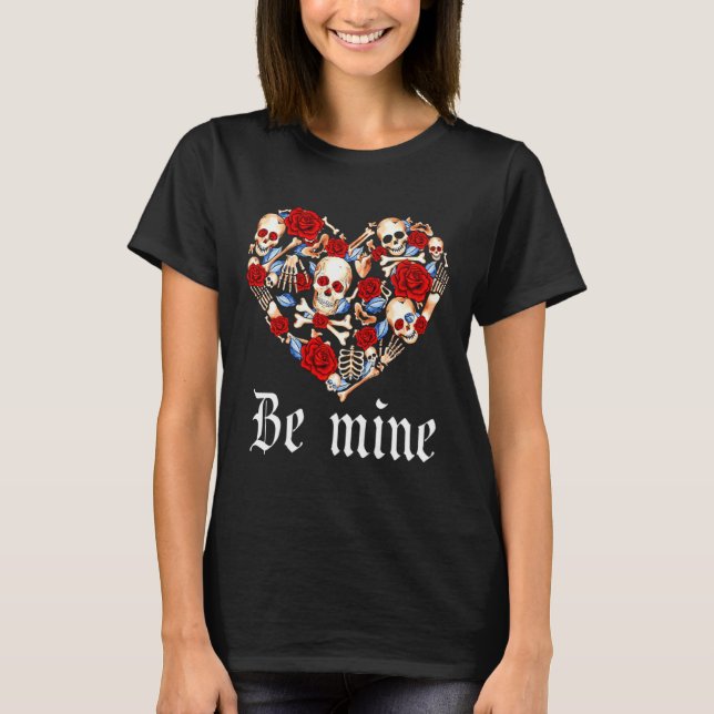 Camiseta Roses And Skulls Heart Gothic Style Valentine Be M (Frente)