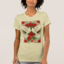 Roses Vermelhas e Pombas Brancas Art Nouveau