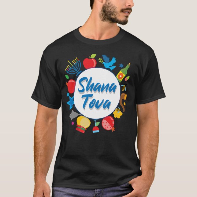 Camiseta 🍯 🍎 🐟 Rosh Hashanah com Shana Tova (Frente)