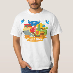 Camiseta 🍯 🍎 🐟 Rosh Hashanah com texto personalizado