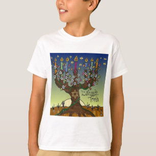 Camiseta Rosh Hashanah L'Shanah Tovah Menorá Árvore da Vida