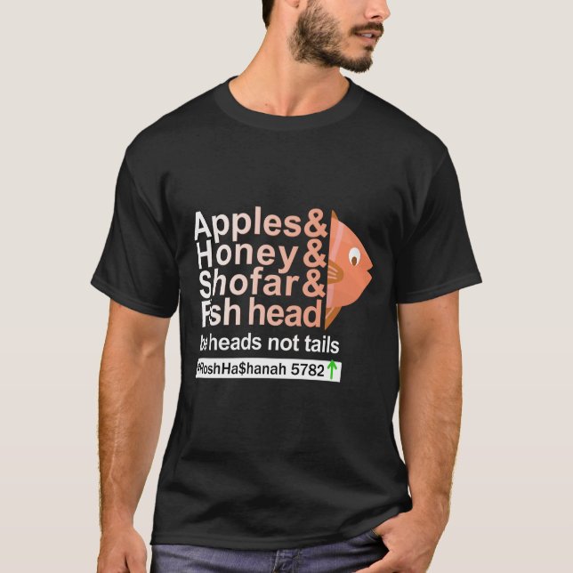 Camiseta Rosh Hashanah - Maçãs, Mel, Shfar e Cabeça de Peix (Frente)
