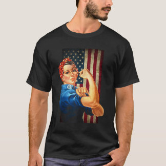 Camiseta Rosie the Riveter e a bandeira americana vestida