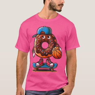 Camiseta Rosquinha Engraçada Em Um skate Segurando Um Basco