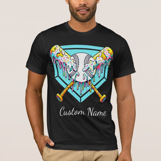 Camiseta Rosquinha Polvilhada com Gotejamento de Beisebol e (Frente)