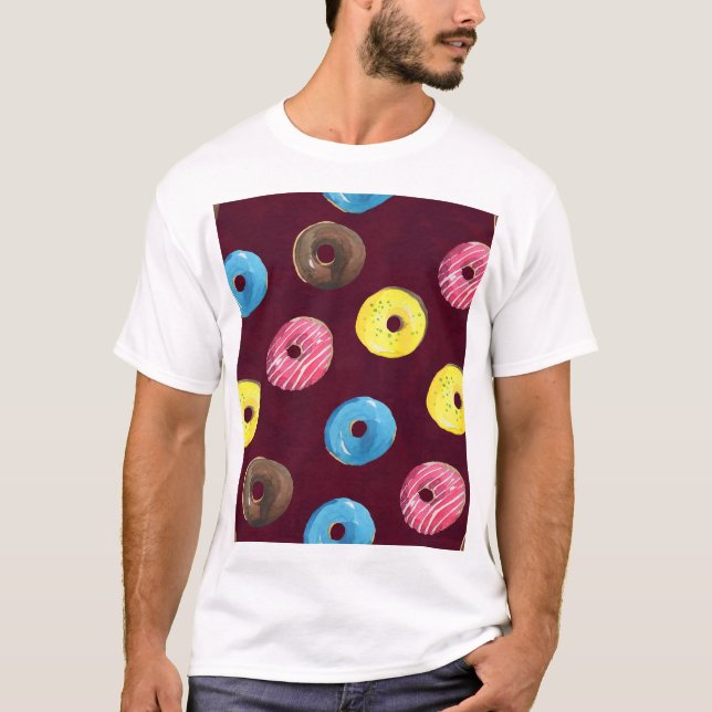 Camiseta Rosquinhas Ruby: Padrão Sem Costura De Aquarela. (Frente)