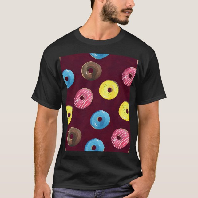 Camiseta Rosquinhas Ruby: Padrão Sem Costura De Aquarela. (Frente)