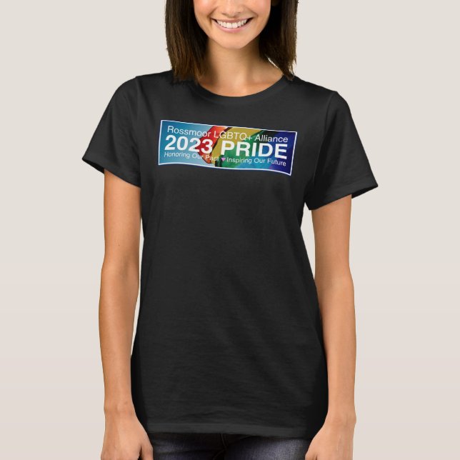Camiseta Rossmoor LGBTA Pride 2023 - Camisa-T feminina (Frente)