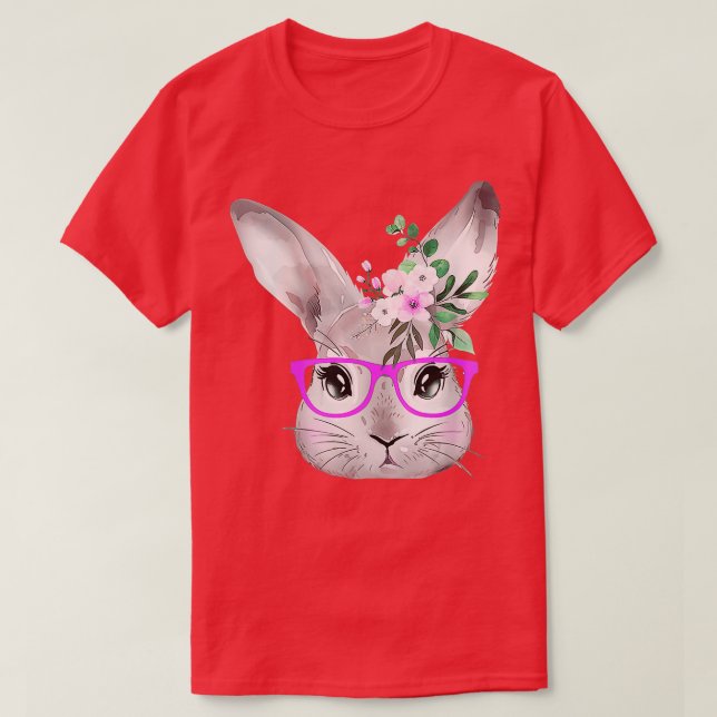 Camiseta Rosto Coelho Com Óculos Roxos Coelho De Páscoa (Frente do Design)