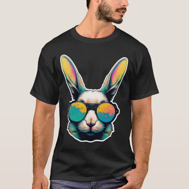 Camiseta Rosto Colorido Coelho com Óculos Solares para rapa (Frente)