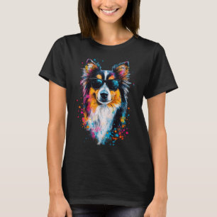 Camiseta Rosto Colorido de Cão Ovelheiro de Shetland Cachor
