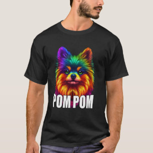 Camiseta Rosto Colorido de Pomerânia Pom Pom Amante de Cach
