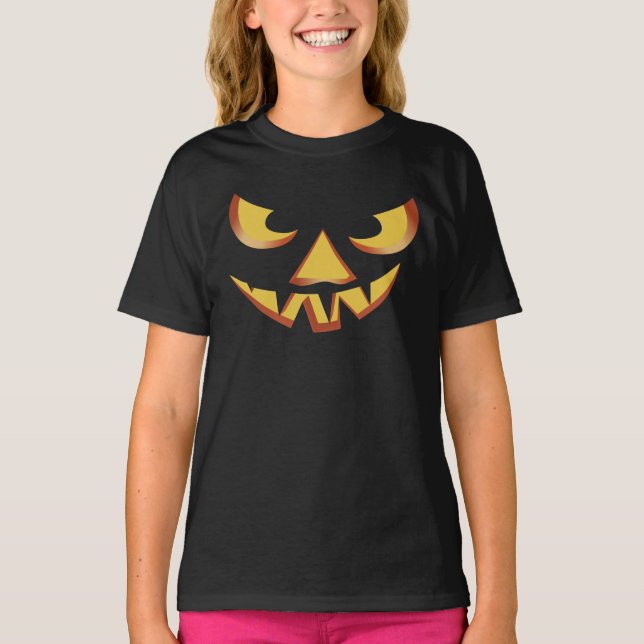 Camiseta Rosto de Abóbora 3 para o Halloween (Frente)