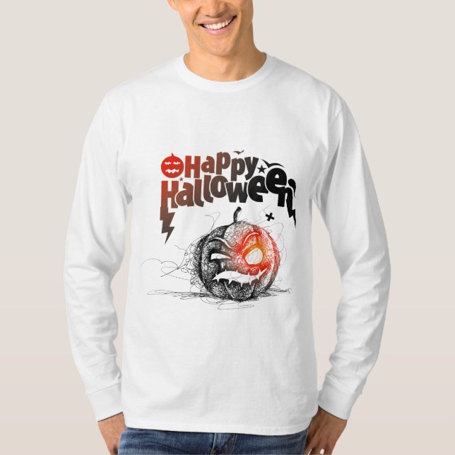 Camiseta Rosto De Abóbora De Halloween Para A Figurança De  (Frente)