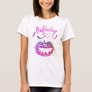 Camiseta Rosto de Abóbora Engraçado para Fantasia de Mulher