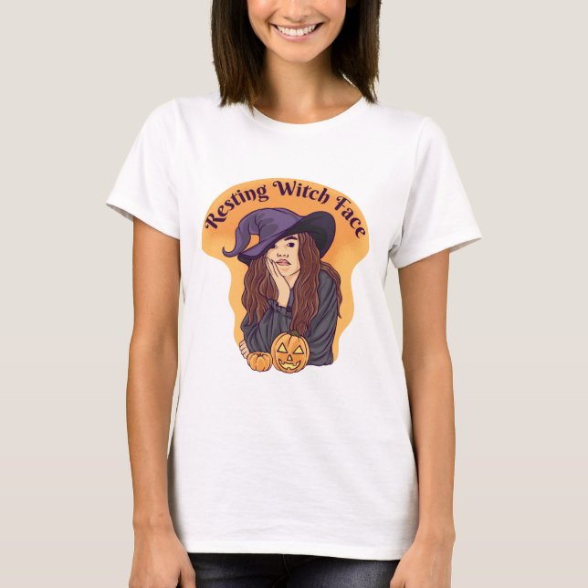 Camiseta Rosto de Bruxa em Repouso - Halloween (Frente)