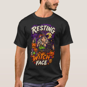 Camiseta Rosto de Bruxa Relaxada Funny Halloween Bruxa