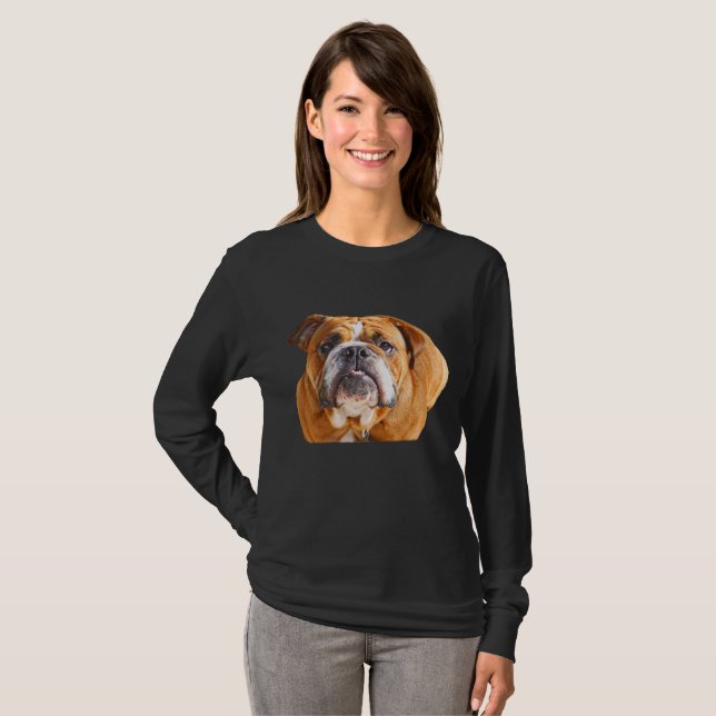 Camiseta Rosto de Bulldog - Bulldog Inglês, Brown (Frente Completa)
