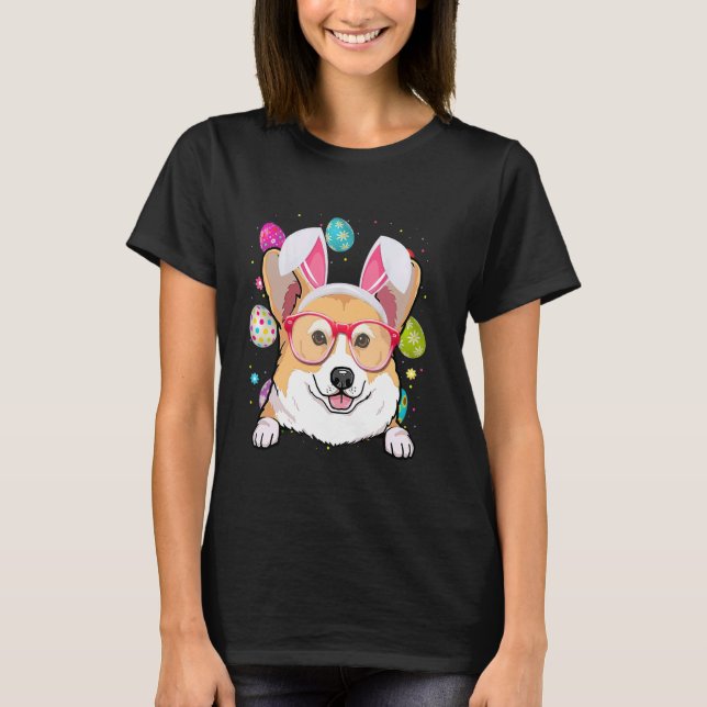 Camiseta Rosto de Cachorro Corgi de Coelho Fofo Ovos de Pás (Frente)