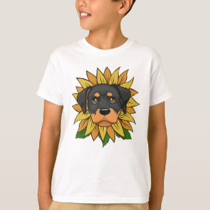 Camiseta Rosto de cachorro Rottweiler fofo em Girassol