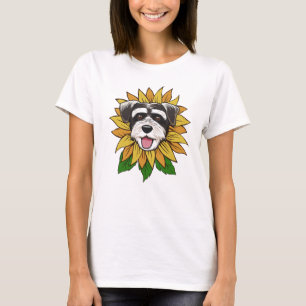Camiseta Rosto de Cachorro Schnauzer em um Girassol