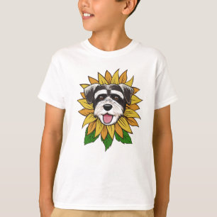 Camiseta Rosto de Cachorro Schnauzer em um Girassol