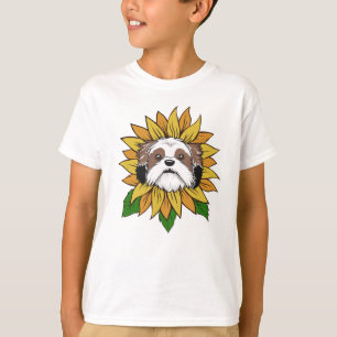 Camiseta Rosto de Cachorro Shih Tzu em um Girassol