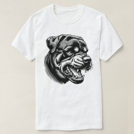 Camiseta rosto de cão Rottweiler zangado - arte linear