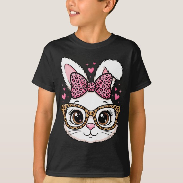 Camiseta Rosto de coelho de Páscoa fofo óculos de sol com l (Frente)