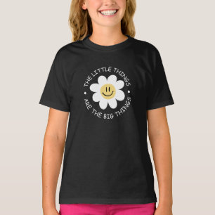 Camiseta rosto de flor fofa com citação motivacional
