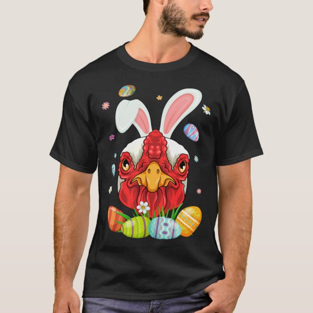 Camiseta Rosto de Frango Fofo Com Orelhas de Coelho Ovos Co (Frente)