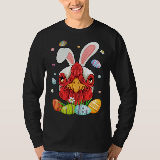 Camiseta Rosto de Frango Fofo Com Orelhas de Coelho Ovos Co (Frente)