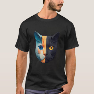 Camiseta Rosto de Gato Artístico com Contraste de Cor