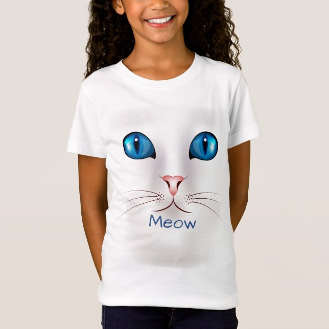 Camiseta Rosto de gato bonito com olhos azuis (Frente)