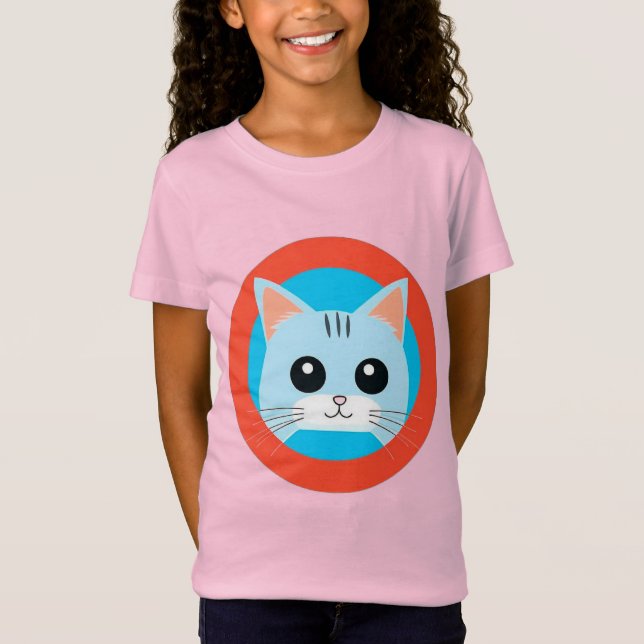 Camiseta Rosto de Gato de Desenho Animado Fofo (Frente)
