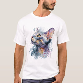 Camiseta Rosto de Gato em Aquarela com Água de Lavanda Suav