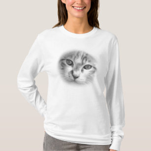 Camiseta Rosto de Gato Listrado Preto e Branco