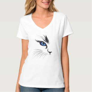 Camiseta Rosto de Gato Olho Azul Amante de Gatos Moderno
