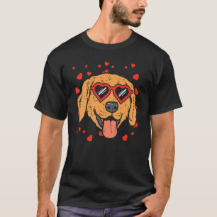 Camiseta Rosto de Golden Retriever Óculos de Coração Dia do