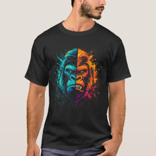 Camiseta Rosto de Gorila Dividido Pop Art Tinta Salpicada