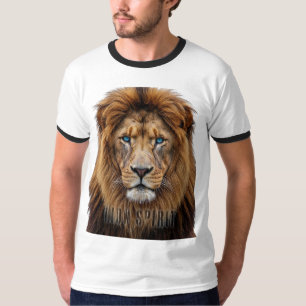 Camiseta Rosto de Leão Majestoso com Olhos Azuis Anima Fa