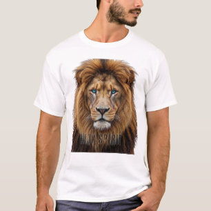 Camiseta Rosto de Leão Majestoso com Olhos Azuis   Anima Se