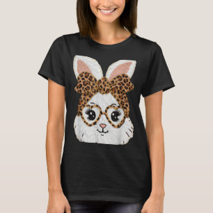 Camiseta Rosto de leopardo de coelho fofo de menina feliz E