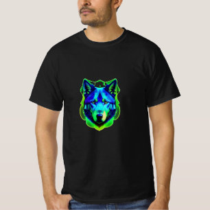 Camiseta Rosto de lobo azul e verde T-Shirt