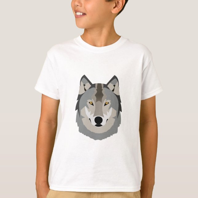 Camiseta Rosto de lobo, Cinza, bonito e Legal, animal ilust (Frente)