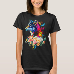 Camiseta Rosto de Lobo Colorido Animais Fofos Amantes de Lo