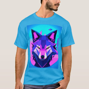 Camiseta Rosto de Lobo Neon Futurista em Arte Geométrica