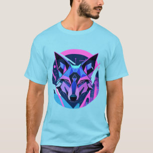 Camiseta Rosto de Lobo Neon Futurista em Arte Geométrica
